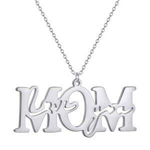 Stainless steel silver mom necklace